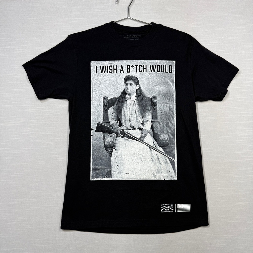 Grunt Style I Wish Shirt Women M Black Annie Oakley Large Graphic